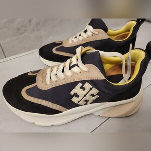 Tory Burch Good Luck Trainer Black and Beige Women's Sneakers